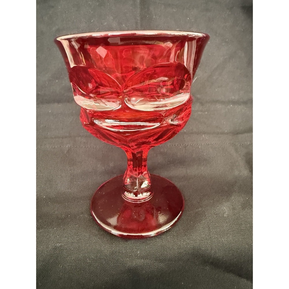 Red Glass Goblet Glossy Round Unisex Adults Drinkware Pressed 4.5 Inch